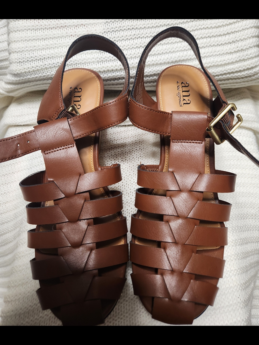 A.n.a. Cognac Brown Woven Leather Slingback Sandals